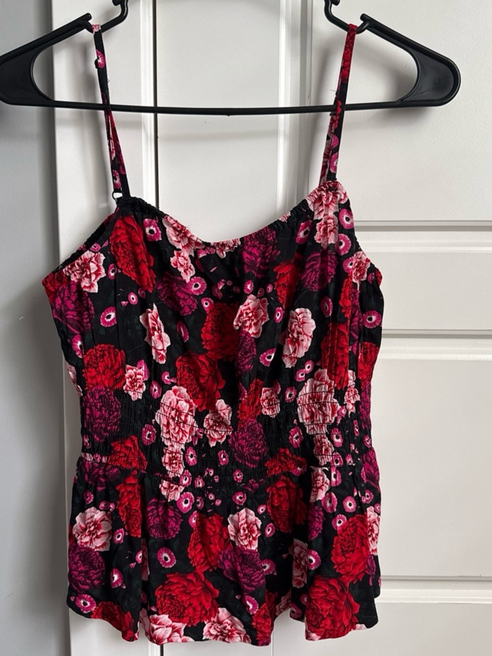 Old Navy Black Cami with Red and Pink Floral Print